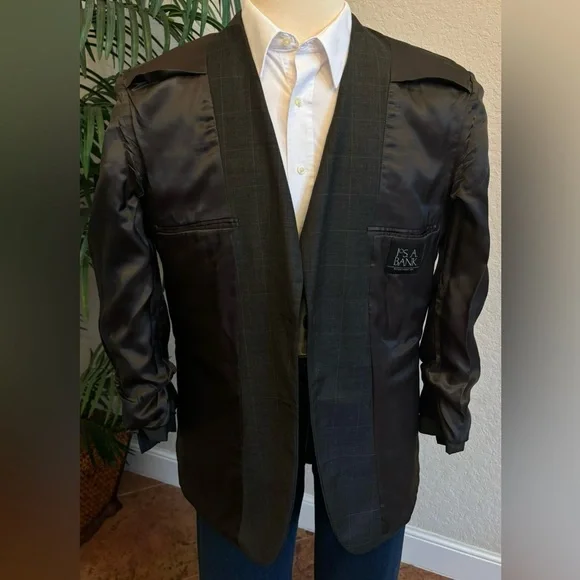 JOS A BANK MENS BLAZER JACKET MENS SIZE 42R SPORT COAT CHARCOAL GRAY WINDOWPANE